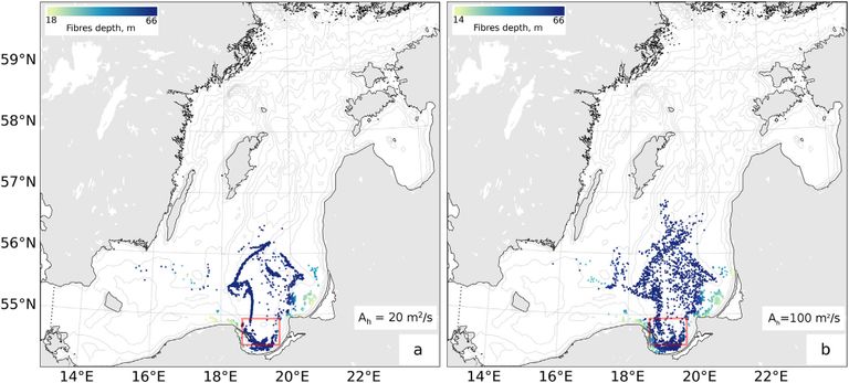Одна из карт миграций мусора по водам Балтийского моря
