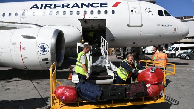 Выгрузка багажа Airbus A320 в аэропорту Шереметьево в Москве