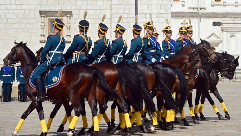 Военнослужащие Президентского полка во время развода конного караула, в рамках подготовки к фестивалю Спасская башня Военнослужащие Президентского полка во время развода конного караула, в рамках подготовки к фестивалю Спасская башня