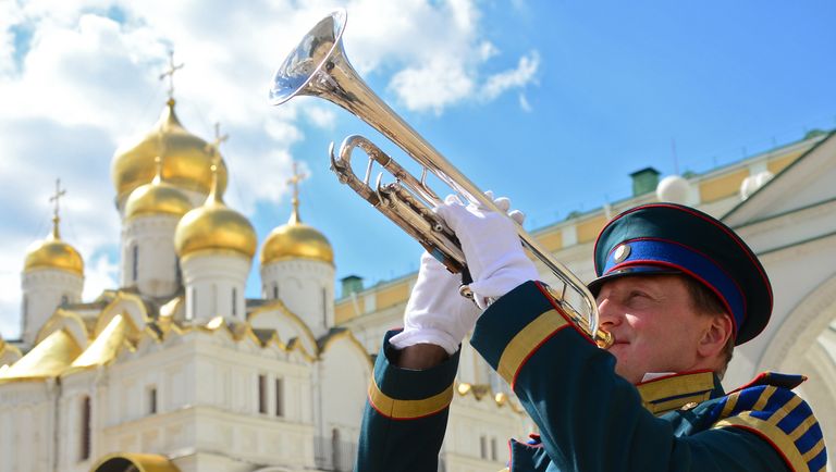 Военнослужащие Президентского полка во время развода конного караула, в рамках подготовки к фестивалю Спасская башня Военнослужащие Президентского полка во время развода конного караула, в рамках подготовки к фестивалю Спасская башня