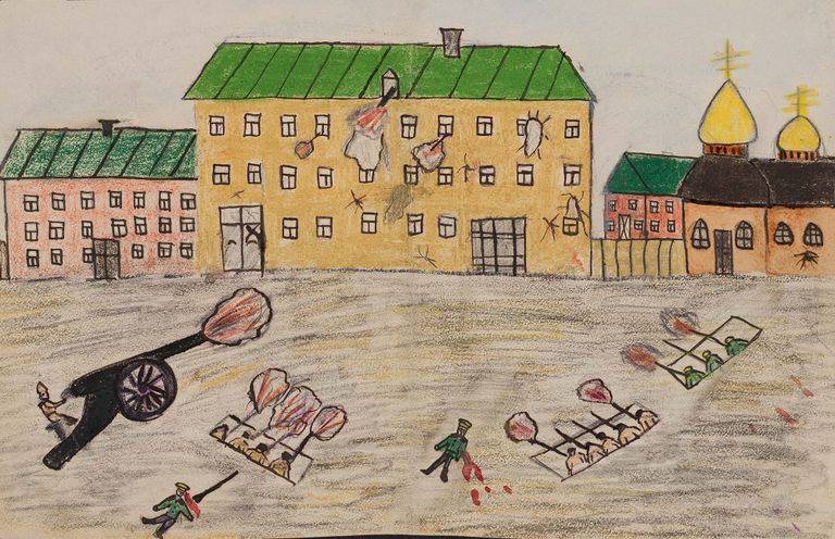 Детский рисунок Осада дома. 1917 год Детский рисунок Осада дома. 1917 год