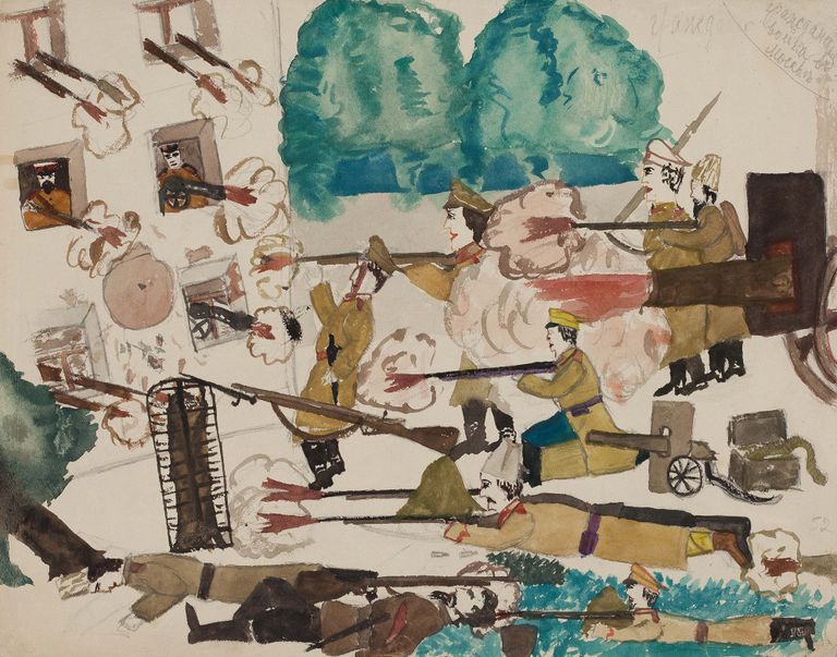 Детский рисунок Гражданская война в Москве. 1917 год Детский рисунок Гражданская война в Москве. 1917 год