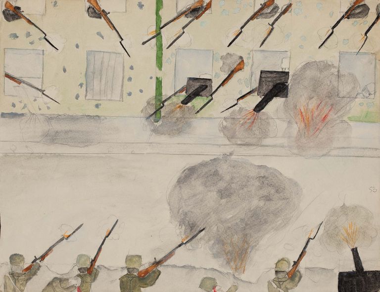 Детский рисунок Перестрелка на улице. 1917 год Детский рисунок Перестрелка на улице. 1917 год