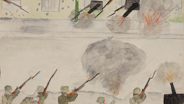Детский рисунок Перестрелка на улице. 1917 год Детский рисунок Перестрелка на улице. 1917 год