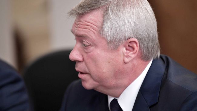 Губернатор Ростовской области Василий Голубев на совещании президента РФ Владимира Путина по борьбе с пожарами в Волгоградской и Ростовской областях. 28 августа 2017