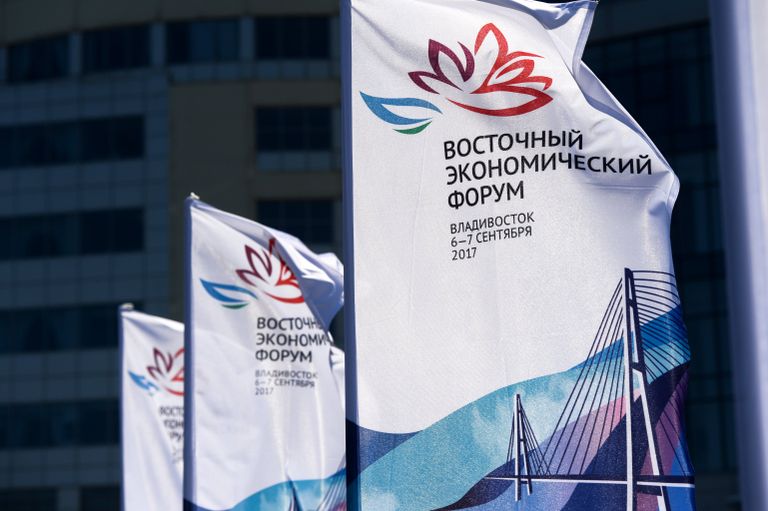 Баннеры с информацией о проведении Восточного экономического форума во Владивостоке