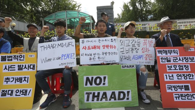 Протесты против развертывания американской системы THAAD в Сеуле, Южная Корея. 29 августа 2017 Протесты против развертывания американской системы THAAD в Сеуле, Южная Корея. 29 августа 2017