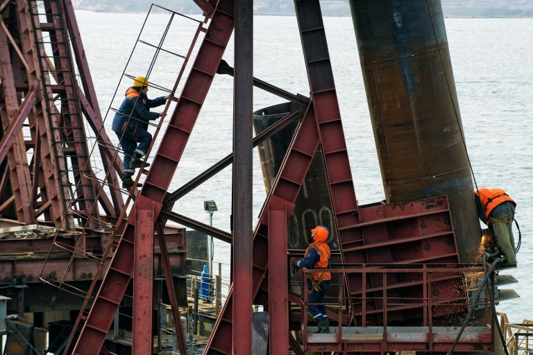 Строительство транспортного перехода через Керченский пролив в Азовском море. 13 марта 2017 Строительство транспортного перехода через Керченский пролив в Азовском море. 13 марта 2017