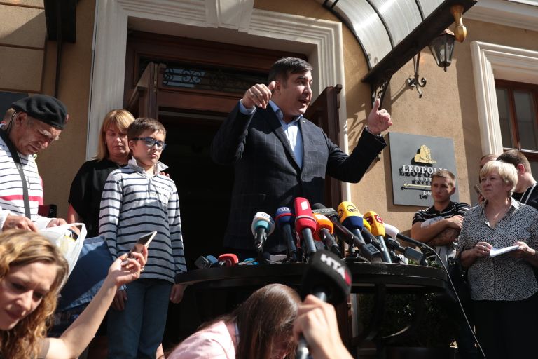  Бывший президент Грузии, экс-губернатор Одесской области Михаил Саакашвили во время пресс-конференции во Львове. 11 сентября 2017