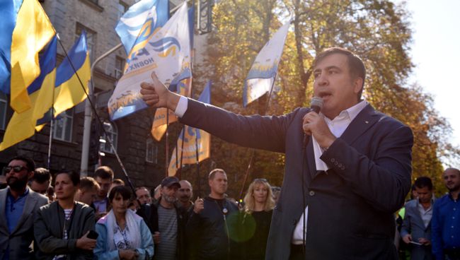 Михаил Саакашвили во время выступления в Киеве. Архивное фото Михаил Саакашвили во время выступления в Киеве. Архивное фото