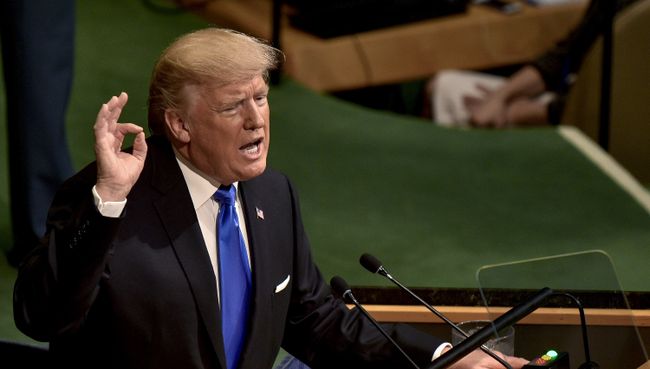 Президент США Дональд Трамп выступает на заседании Генеральной Ассамблеи ООН в Нью-Йорке. 19 сентября 2017