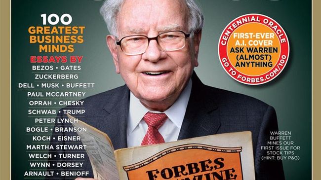 Обложка юбилейного выпуска журнала Forbes с портретом миллиардера Уоррена Баффета.