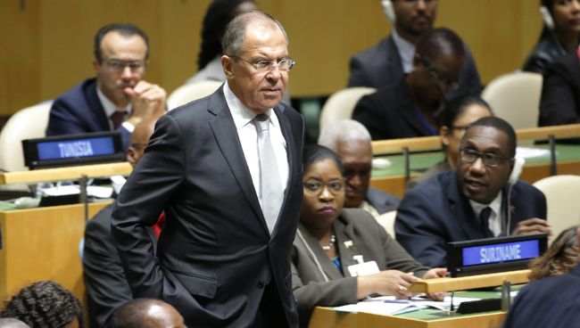 Глава МИД РФ Сергей Лавров на на заседании Генеральной Ассамблеи ООН в Нью-Йорке. 19 сентября 2017 Глава МИД РФ Сергей Лавров на на заседании Генеральной Ассамблеи ООН в Нью-Йорке. 19 сентября 2017