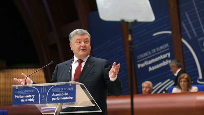 Президент Украины Петр Порошенко во время выступления на заседании ПАСЕ в Страсбурге. 11 октября 2017