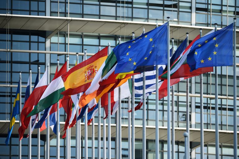 Флаги ЕС у здания Европейского парламента в Страсбурге