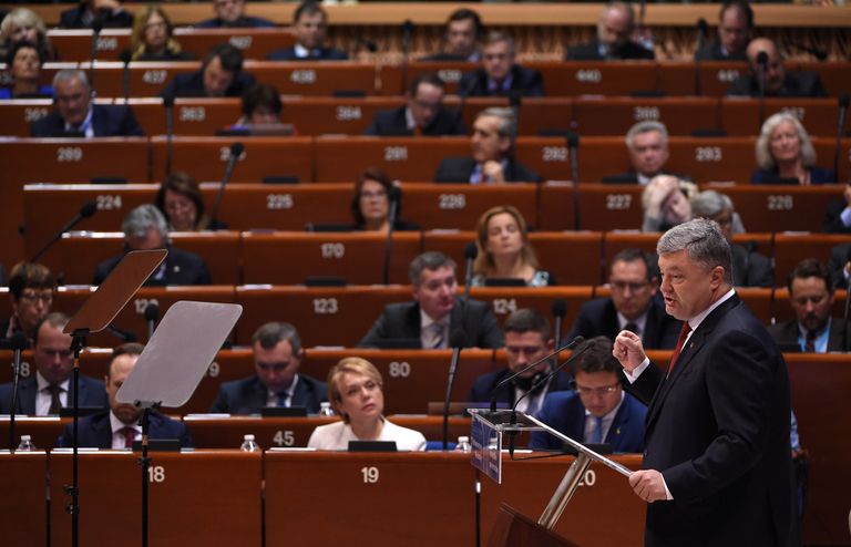 Президент Украины Петр Порошенко во время выступления на заседании ПАСЕ в Страсбурге. 11 октября 2017