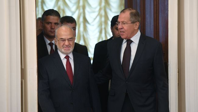 Министр иностранных дел Республики Ирак Ибрагим аль-Джаафари и министр иностранных дел РФ Сергей Лавров во время встречи в Москве. 23 октября 2017
