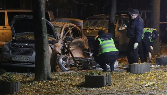 На месте покушения на депутата Верховной рады Игоря Мосийчука в Киеве, Украина. Архивное фото На месте покушения на депутата Верховной рады Игоря Мосийчука в Киеве, Украина. Архивное фото