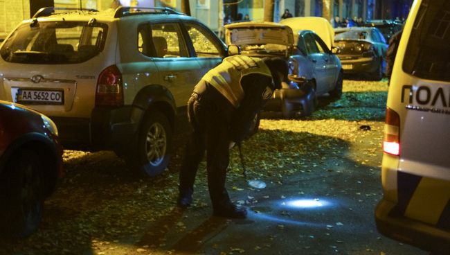 На месте покушения на депутата Верховной рады Игоря Мосийчука в Киеве, Украина На месте покушения на депутата Верховной рады Игоря Мосийчука в Киеве, Украина