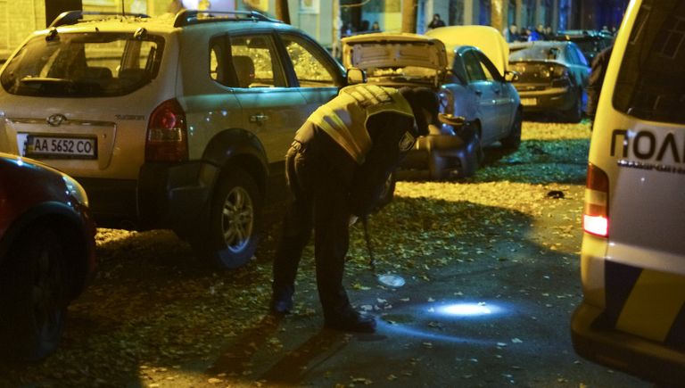 На месте покушения на депутата Верховной рады Игоря Мосийчука в Киеве, Украина На месте покушения на депутата Верховной рады Игоря Мосийчука в Киеве, Украина