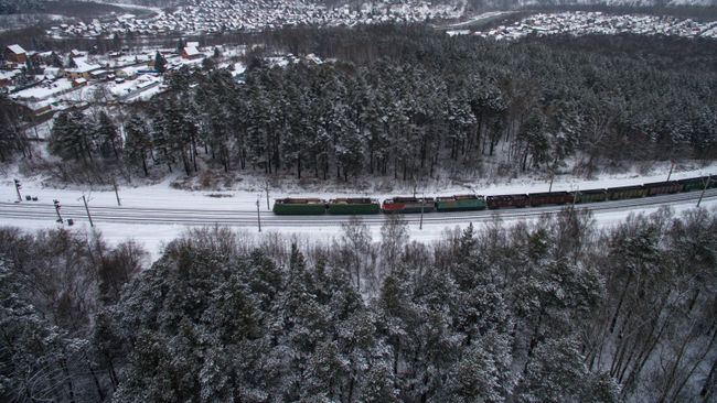 Поезд на ответвлении Транссибирской железнодорожной магистрали