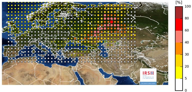 Карта обнаружения рутения в Европе, составленная Институтом ядерной и радиационной безопасности Франции Карта обнаружения рутения в Европе, составленная Институтом ядерной и радиационной безопасности Франции
