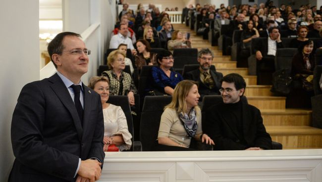 Министр культуры РФ Владимир Мединский на открытии после реконструкции малой сцены Новосибирского академического театра оперы и балета. 2 декабря 2017
