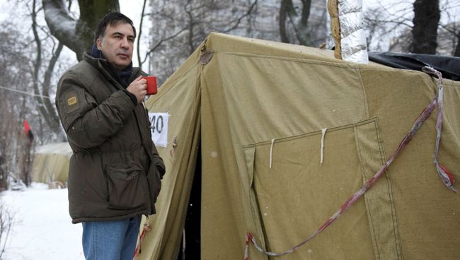 Михаил Саакашвили в палаточном лагере у здания Верховной Рады в Киеве. 6 декабря 2017