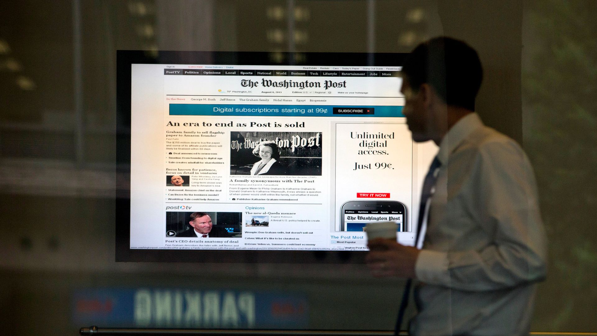 Сайт газеты Washington Post на экране в здании редакции Сайт газеты Washington Post на экране в здании редакции - РИА Новости, 1920, 16.06.2025