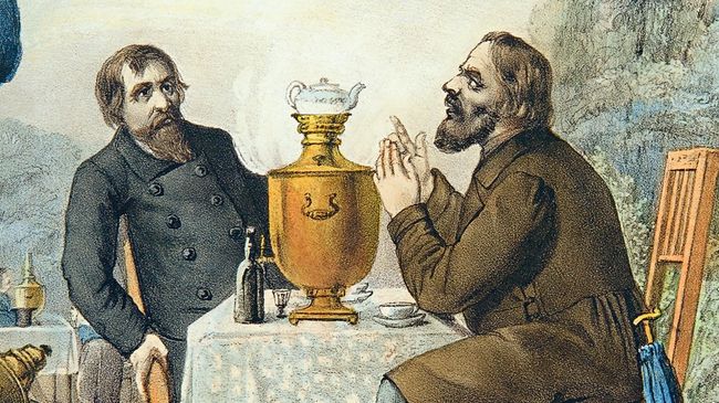 Фрагмент литографии Чаепитие купцов в Москве 1857 Фрагмент литографии Чаепитие купцов в Москве 1857