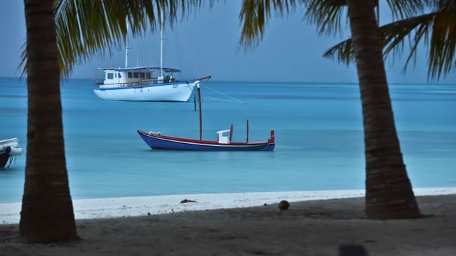 Лодки в лагуне Индийского океана рядом с отелем Meeru Island Resort & Spa на Мальдивах Лодки в лагуне Индийского океана рядом с отелем Meeru Island Resort & Spa на Мальдивах