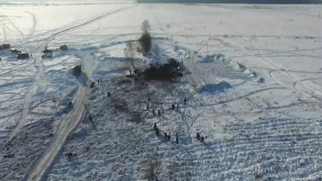 Сотрудники МЧС России в Раменском районе Московской области, где самолет Ан-148 Саратовских авиалиний рейса 703 Москва-Орск потерпел крушение