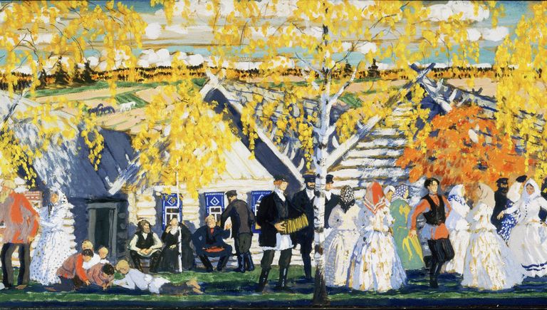 Деревенский праздник, 1910. Картон, темпера, графит, гуашь. Государственный Русский музей Деревенский праздник, 1910. Картон, темпера, графит, гуашь. Государственный Русский музей
