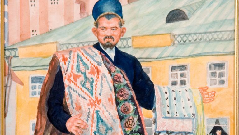Татарин, 1920. Серия акварелей. Воспроизведена в альбоме Русь. Русские типы Б.М. Кустодиева. Петроград, изд. Аквилон, 1923. Бумага, акварель. НИМ РАХ. Музей-квартира И.И. Бродского Татарин, 1920. Серия акварелей. Воспроизведена в альбоме Русь. Русские типы Б.М. Кустодиева. Петроград, изд. Аквилон, 1923. Бумага, акварель. НИМ РАХ. Музей-квартира И.И. Бродского