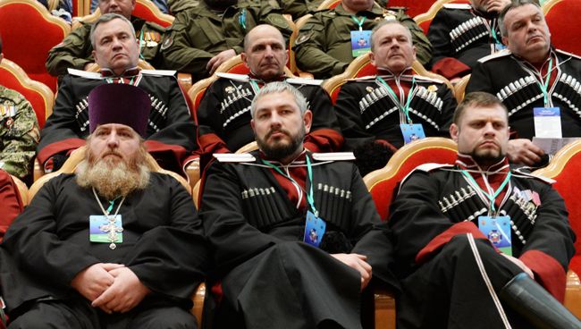 Участники Большого круга российского казачества в Зале церковных соборов Храма Христа Спасителя. 15 февраля 2018