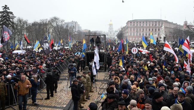 Митинг сторонников Михаила Саакашвили в Киеве с требованием отставки действующего президента Украины Петра Порошенко. 18 февраля 2018 Митинг сторонников Михаила Саакашвили в Киеве с требованием отставки действующего президента Украины Петра Порошенко. 18 февраля 2018