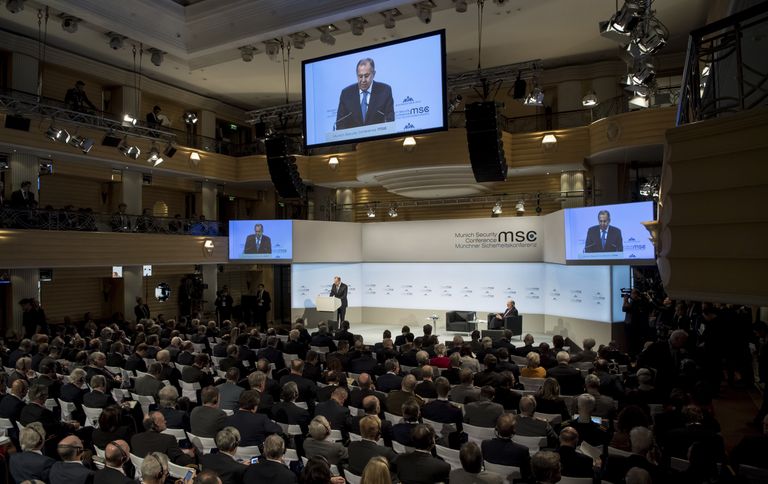 Министр иностранных дел РФ Сергей Лавров во время Мюнхенской конференции по безопасности. 17 февраля 2018 года