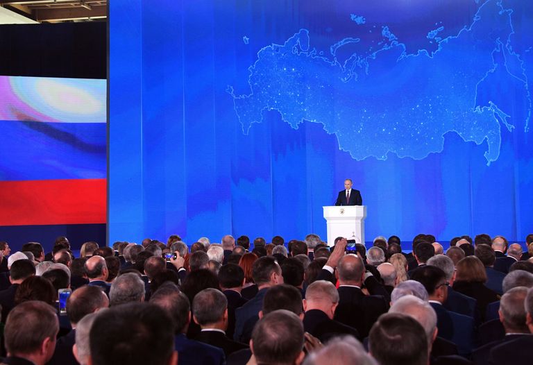 Владимир Путин выступает с ежегодным посланием Федеральному Собранию в ЦВЗ Манеж. 1 марта 2018 Владимир Путин выступает с ежегодным посланием Федеральному Собранию в ЦВЗ Манеж. 1 марта 2018