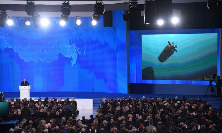 Владимир Путин выступает с ежегодным посланием Федеральному Собранию в ЦВЗ Манеж. 1 марта 2018 Владимир Путин выступает с ежегодным посланием Федеральному Собранию в ЦВЗ Манеж. 1 марта 2018