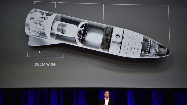 Глава SpaceX Илон Маск во время демонстрации устройства ракеты BFR на Международной астронавтической конференции Глава SpaceX Илон Маск во время демонстрации устройства ракеты BFR на Международной астронавтической конференции