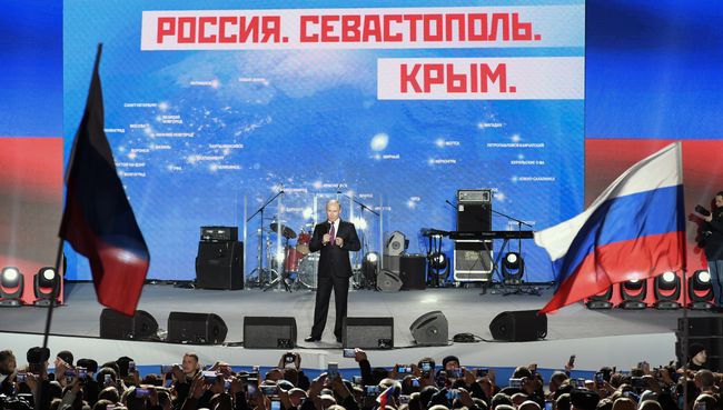 Президент РФ Владимир Путин выступает на концерте-митинге Россия. Севастополь. Крым в Севастополе. 14 марта 2018 Президент РФ Владимир Путин выступает на концерте-митинге Россия. Севастополь. Крым в Севастополе. 14 марта 2018