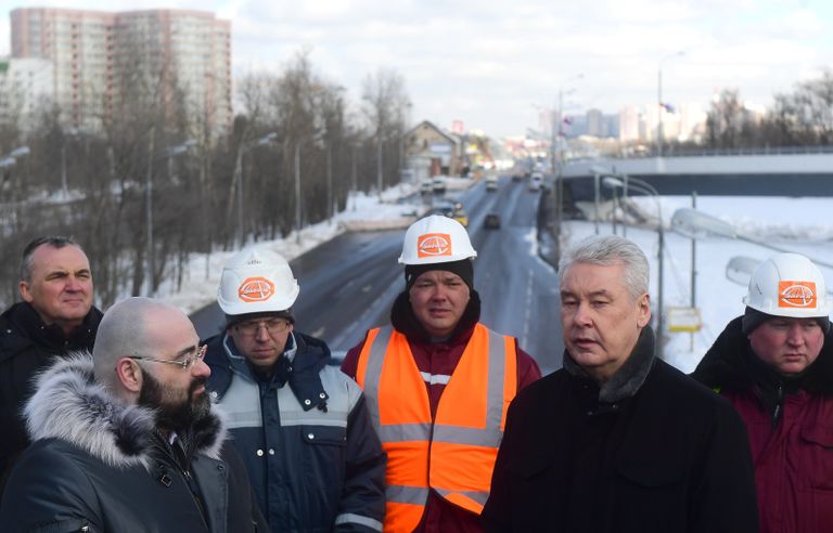 Мэр Москвы Сергей Собянин во время открытия новой эстакады через Варшавское шоссе в Щербинке