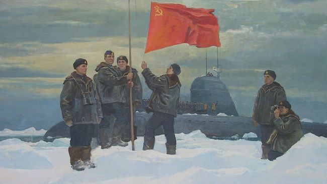Картина на выставке ко Дню моряка-подводника ВМФ России в Центральном Военно-Морском Музее. 17 марта 2018 года
