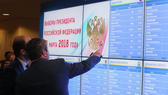 Экран с предварительными результатами выборов президента РФ в ЦИК РФ