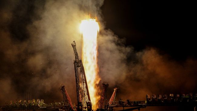 Пуск ракеты-носителя Союз-ФГ с кораблем Союз МС-08 на космодроме Байконур. 21 марта 2018 Пуск ракеты-носителя Союз-ФГ с кораблем Союз МС-08 на космодроме Байконур. 21 марта 2018