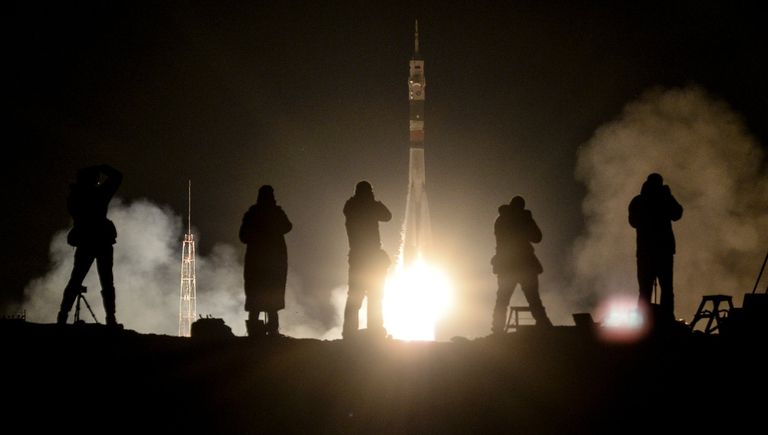Пуск ракеты-носителя Союз-ФГ с кораблем Союз МС-08 на космодроме Байконур Пуск ракеты-носителя Союз-ФГ с кораблем Союз МС-08 на космодроме Байконур