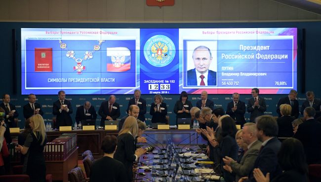 Оглашение итогов голосования на выборах президента РФ. Архивное фото Оглашение итогов голосования на выборах президента РФ. Архивное фото