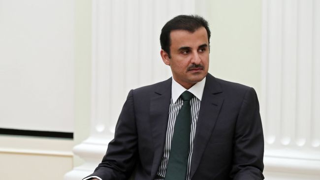 Эмир государства Катар шейх Тамим бен Хамад Аль Тани во время встречи с президентом РФ Владимиром Путиным. 26 марта 2018 Эмир государства Катар шейх Тамим бен Хамад Аль Тани во время встречи с президентом РФ Владимиром Путиным. 26 марта 2018