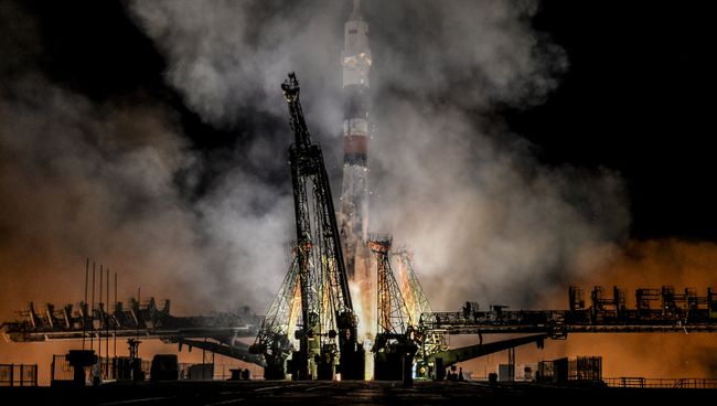 Пуск ракеты-носителя Союз-ФГ с кораблем Союз МС-08 на космодроме Байконур. Архивное фото Пуск ракеты-носителя Союз-ФГ с кораблем Союз МС-08 на космодроме Байконур. Архивное фото