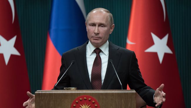 Владимир Путин на пресс-конференции по итогам встречи с президентом Турецкой Республики Реджепом Тайипом Эрдоганом. 3 апреля 2018 Владимир Путин на пресс-конференции по итогам встречи с президентом Турецкой Республики Реджепом Тайипом Эрдоганом. 3 апреля 2018